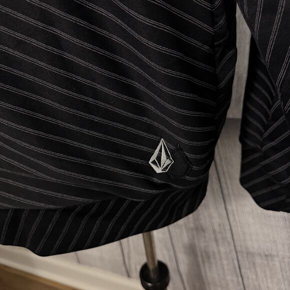 Volcom Men's XL Black Pinstriped Full Zip Sherpa Linen Hooded Jacket - Picture 5 of 7